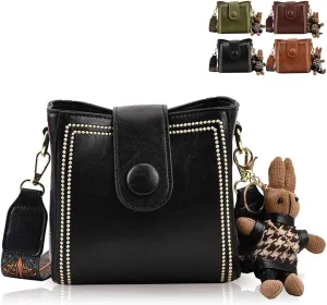 Bootara Bucket Bag, Bootara Women's Vintage Bunny Charm Bucket Bag, with Adjustable Wide Shoulder Strap