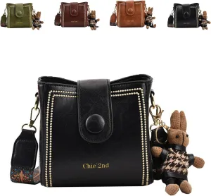 Bootara Bucket Bag, Vintage Fashion Crossbody Bag With Adjustable Wider Shoulder Strap, with Cute Rabbit Pendant