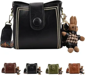 Bootara Bucket Bag, Women's Vintage Bunny Charm Bucket Bag, Bootara Crossbody Bag with Adjustable Wider Shoulder Strap
