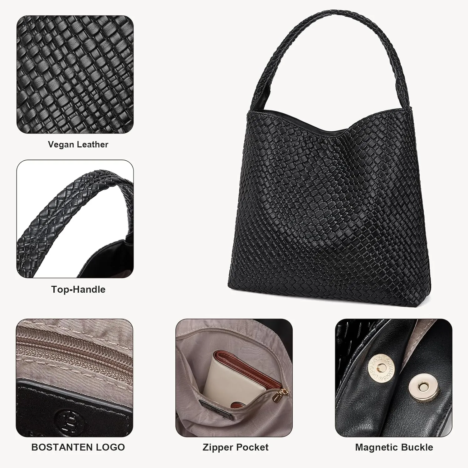 BOSTANTEN Shoulder Bag for Women Trendy Summer Hobo Handbag Purse Top-handlde Tote Bag
