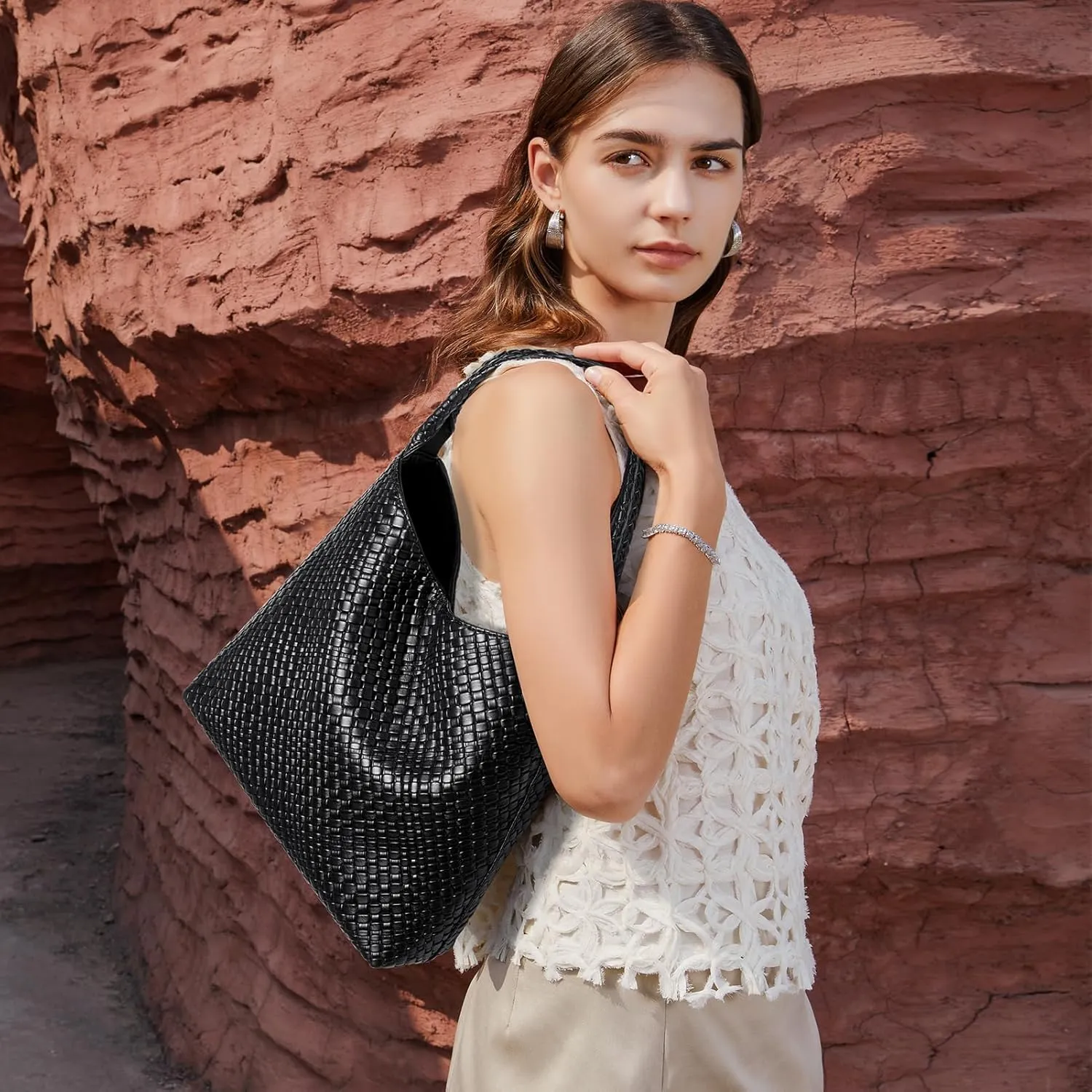 BOSTANTEN Shoulder Bag for Women Trendy Summer Hobo Handbag Purse Top-handlde Tote Bag