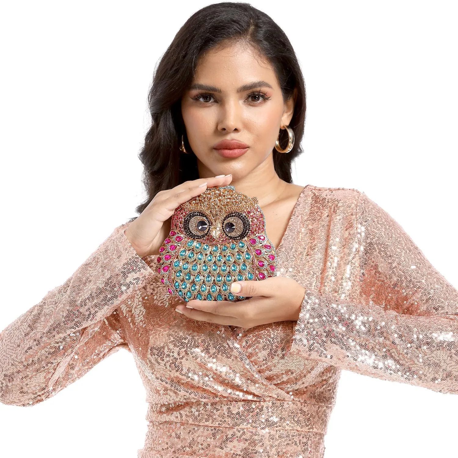 Boutique De FGG Owl Crystal Clutch Bag Animal Evening Handbags Women Formal Party Rhinestone Clutch Purse,Mini