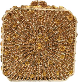 Boutique De FGG Women Metal Box Crystal Clutch Purse Evening Bag Wedding Bridal Rhinestone Handbags Party Clutch Bag,Mini