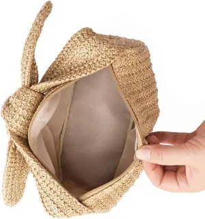 Bow-Tie Straw Clutch Purses for Women Soft Handbags for Women Woven Evening Bag Vacation Beach Bag Tote Bag Summer