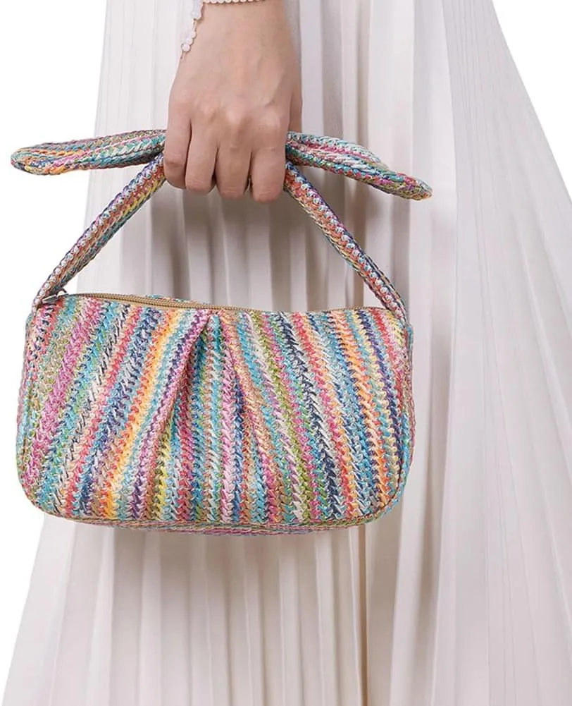Bow-Tie Straw Clutch Purses for Women Soft Handbags for Women Woven Evening Bag Vacation Beach Bag Tote Bag Summer
