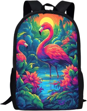 Boy Girl Tropic Hawaiian Flamingo Backpack Shoulder Bags Rucksack Satchel with Adjustable Shoulder Strap,Sunset Flamingo