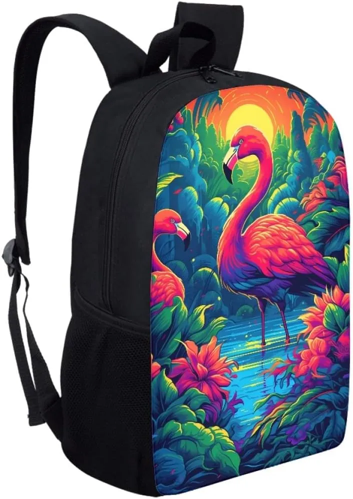 Boy Girl Tropic Hawaiian Flamingo Backpack Shoulder Bags Rucksack Satchel with Adjustable Shoulder Strap,Sunset Flamingo