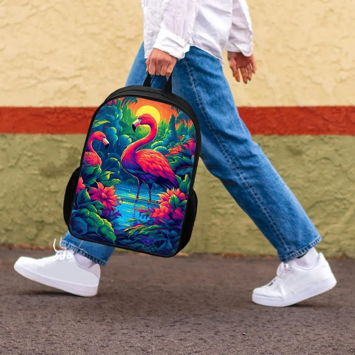 Boy Girl Tropic Hawaiian Flamingo Backpack Shoulder Bags Rucksack Satchel with Adjustable Shoulder Strap,Sunset Flamingo