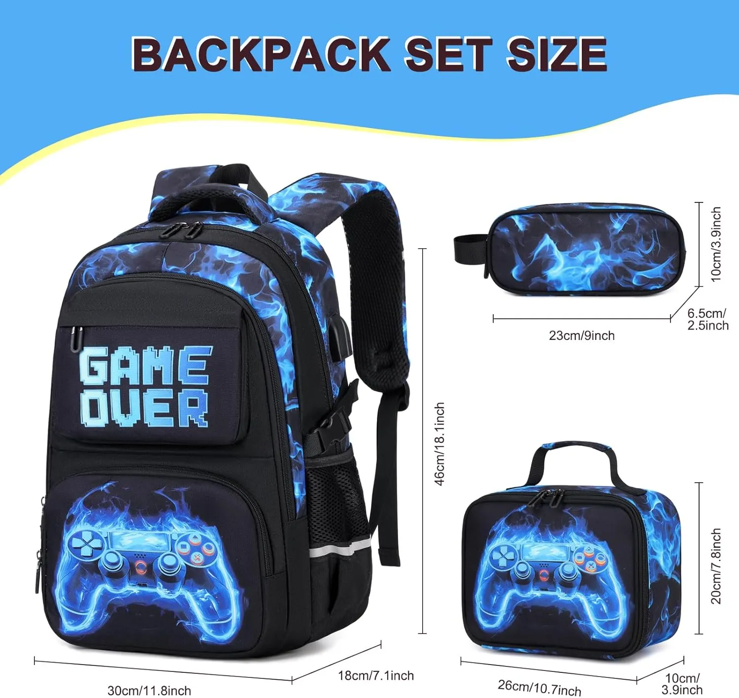 Boys Backpack for School, 3PCS Cool Luminous Backpack for Boys with Lunch Bag Pencil Case, Kids School Bookbag Teen Boys Backpacks for Kindergarten Elementary Middle School