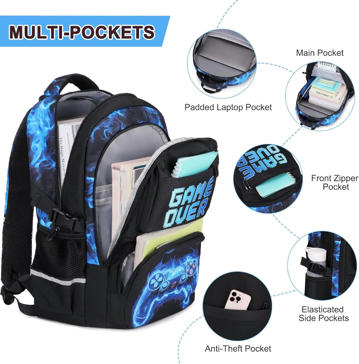 Boys Backpack for School, 3PCS Cool Luminous Backpack for Boys with Lunch Bag Pencil Case, Kids School Bookbag Teen Boys Backpacks for Kindergarten Elementary Middle School