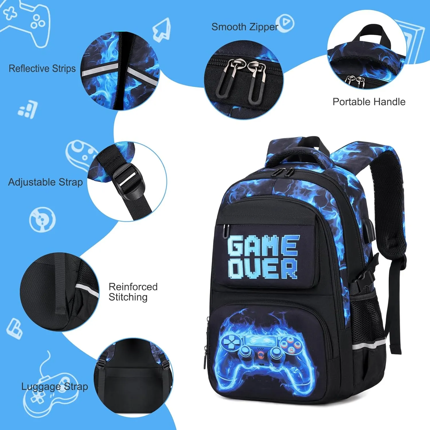 Boys Backpack for School, 3PCS Cool Luminous Backpack for Boys with Lunch Bag Pencil Case, Kids School Bookbag Teen Boys Backpacks for Kindergarten Elementary Middle School