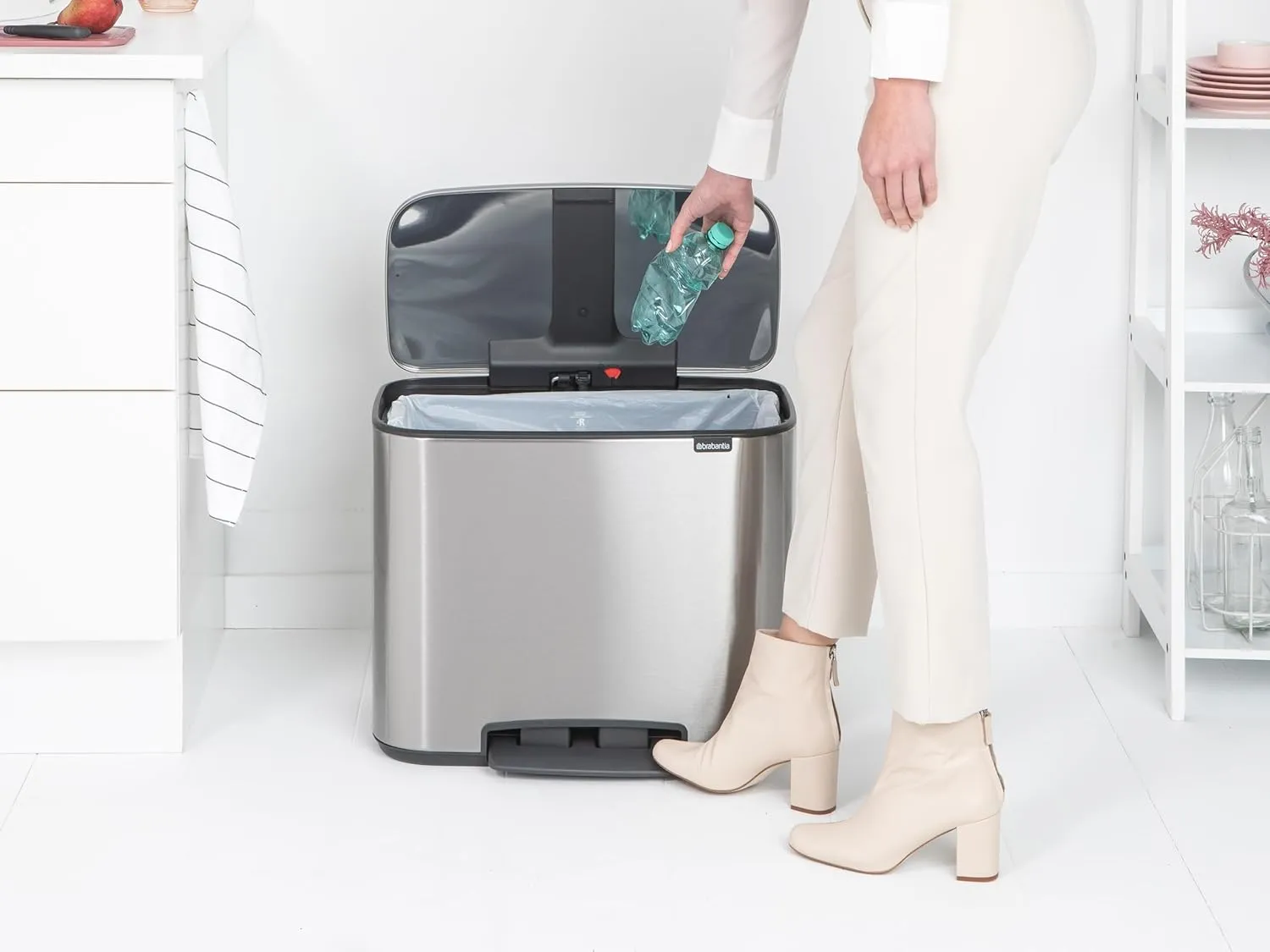 Brabancia 121487 Pedal Trash Can, FPP Mat, 36 Liters, BO Dust Box, Soft Closing, Made in Belgiu