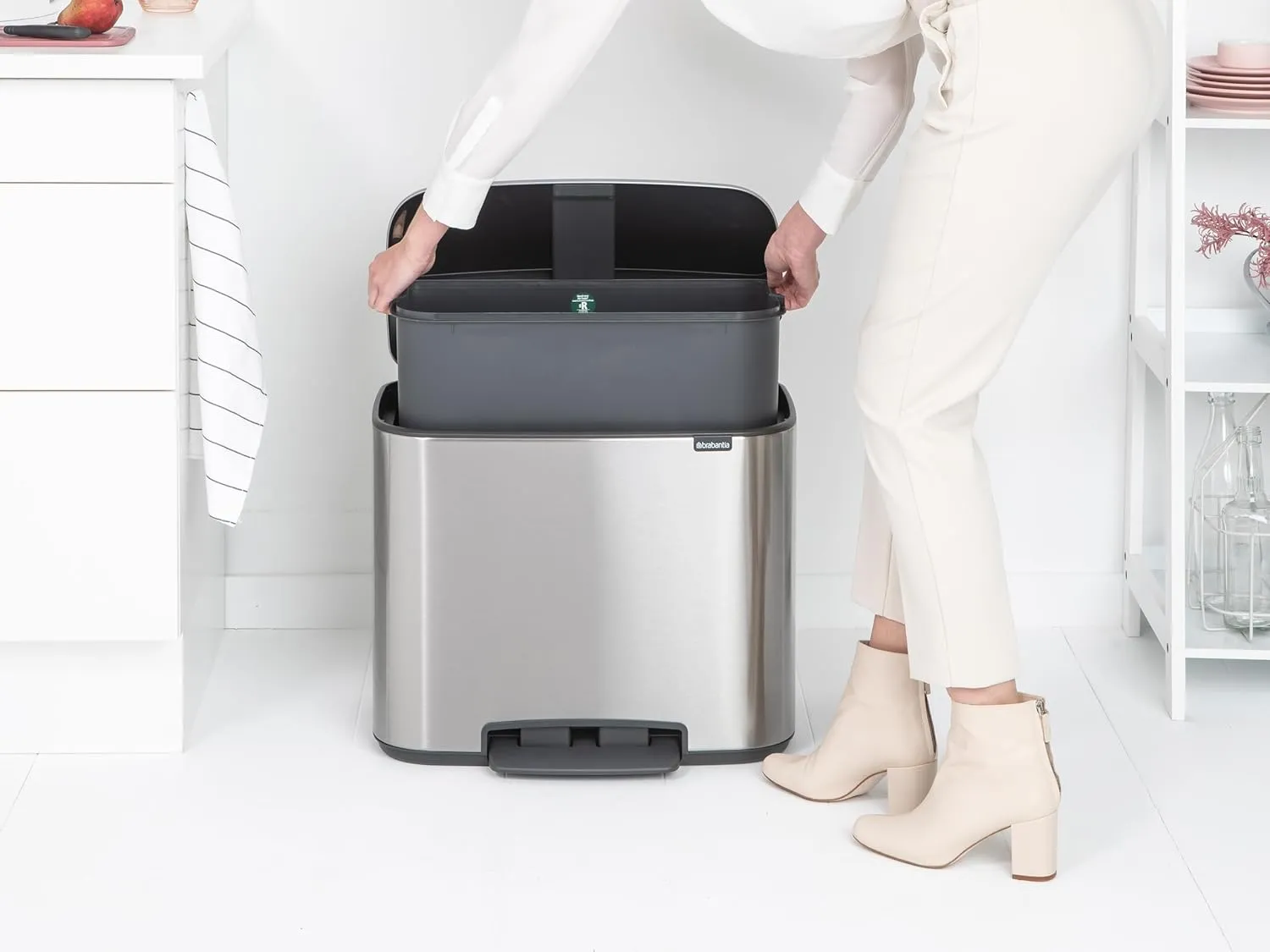 Brabancia 121487 Pedal Trash Can, FPP Mat, 36 Liters, BO Dust Box, Soft Closing, Made in Belgiu