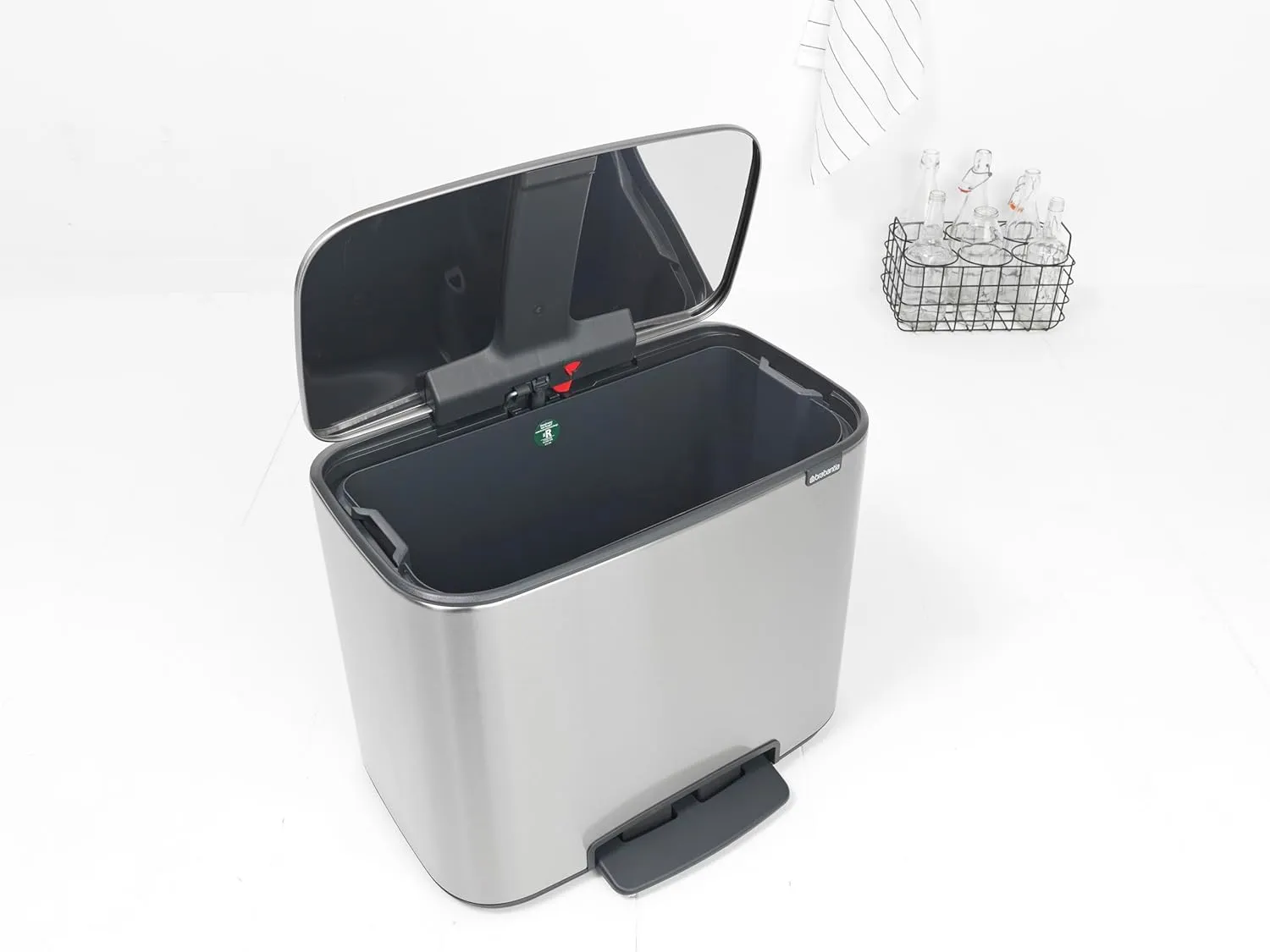 Brabancia 121487 Pedal Trash Can, FPP Mat, 36 Liters, BO Dust Box, Soft Closing, Made in Belgiu