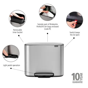 Brabancia 121487 Pedal Trash Can, FPP Mat, 36 Liters, BO Dust Box, Soft Closing, Made in Belgiu