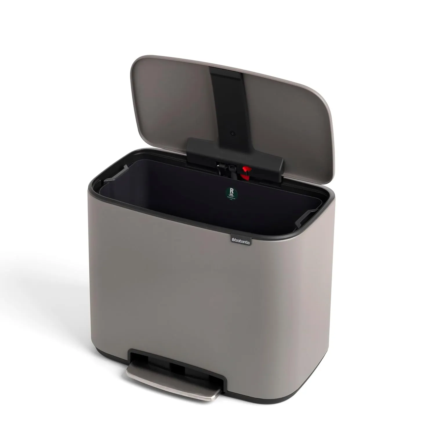 Brabantia Bo Step-On Pedal Trash Can - 9.5 Gal Inner Bucket (Mineral Concrete Gray) Waste/Recycling Garbage Can, Removable Compartments   Free Bags