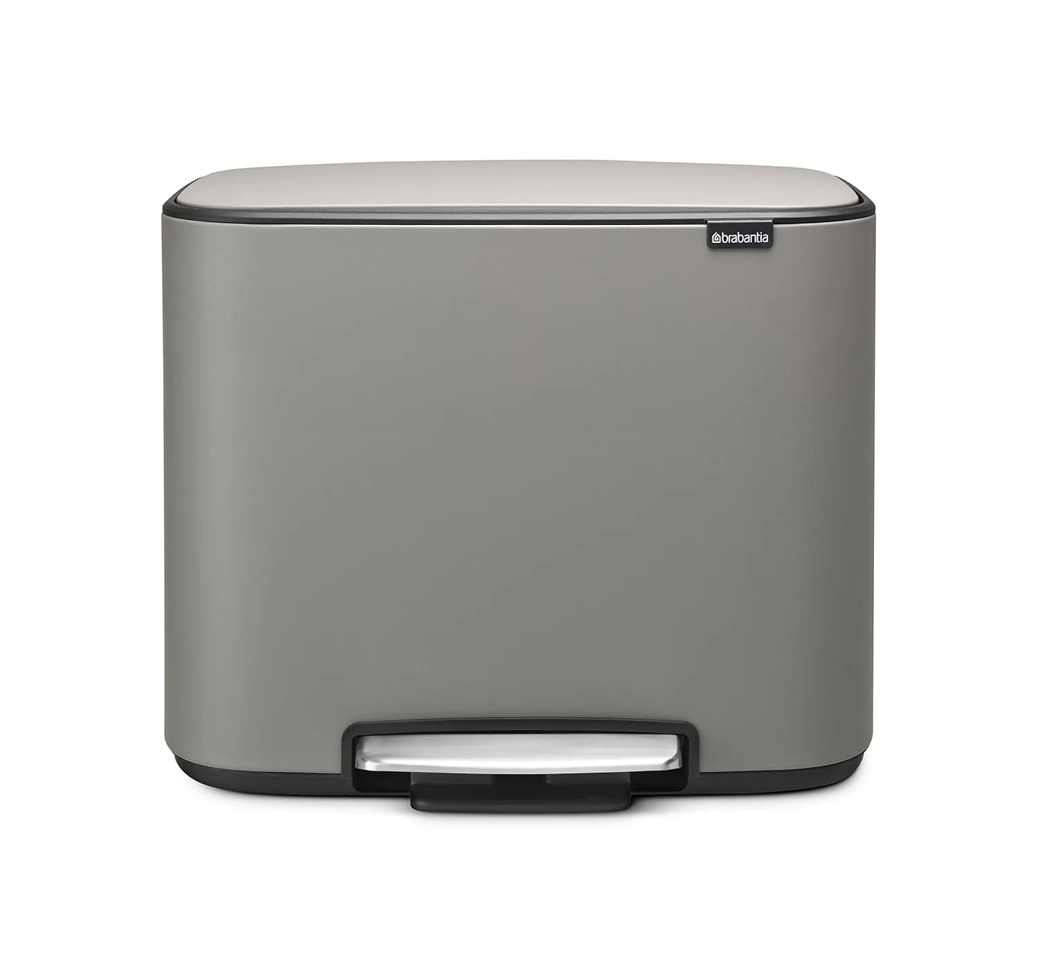 Brabantia Bo Step-On Pedal Trash Can - 9.5 Gal Inner Bucket (Mineral Concrete Gray) Waste/Recycling Garbage Can, Removable Compartments   Free Bags