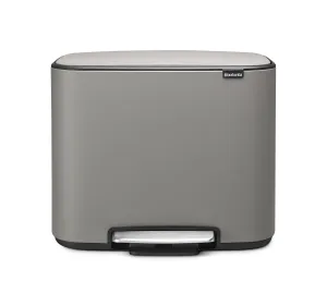 Brabantia Bo Step-On Pedal Trash Can - 9.5 Gal Inner Bucket (Mineral Concrete Gray) Waste/Recycling Garbage Can, Removable Compartments   Free Bags