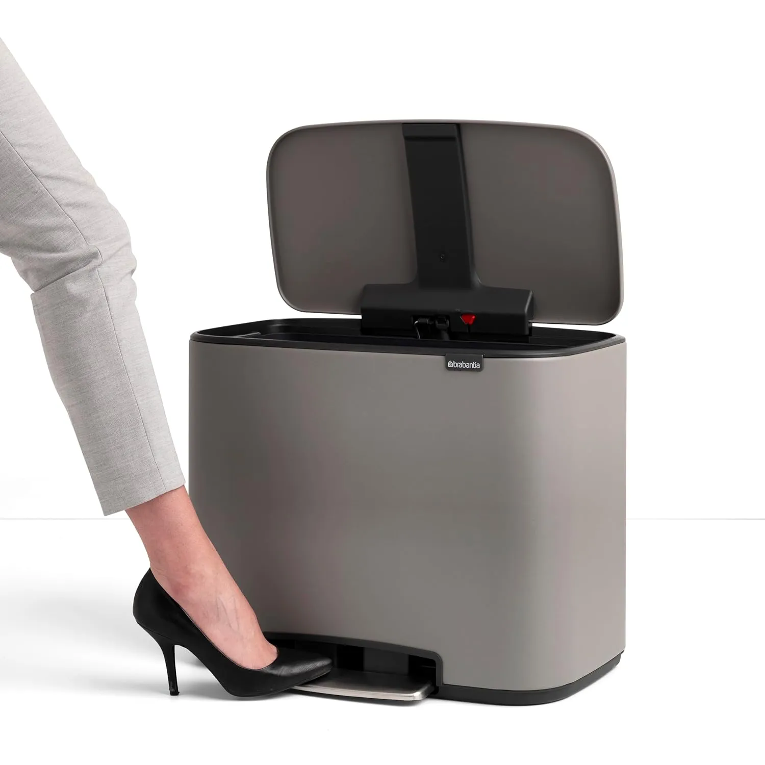 Brabantia Bo Step-On Pedal Trash Can - 9.5 Gal Inner Bucket (Mineral Concrete Gray) Waste/Recycling Garbage Can, Removable Compartments   Free Bags