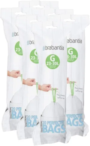 Brabantia PerfectFit G 30 Liter Bin Liners, 20 Count Bags, 120 Total Count