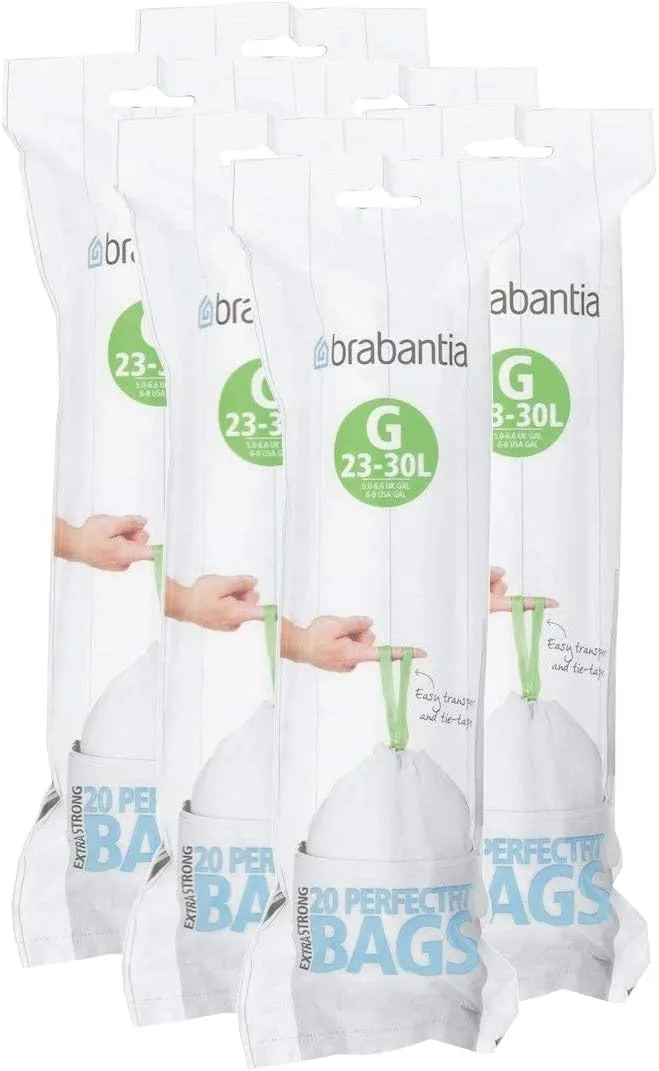 Brabantia PerfectFit G 30 Liter Bin Liners, 20 Count Bags, 120 Total Count