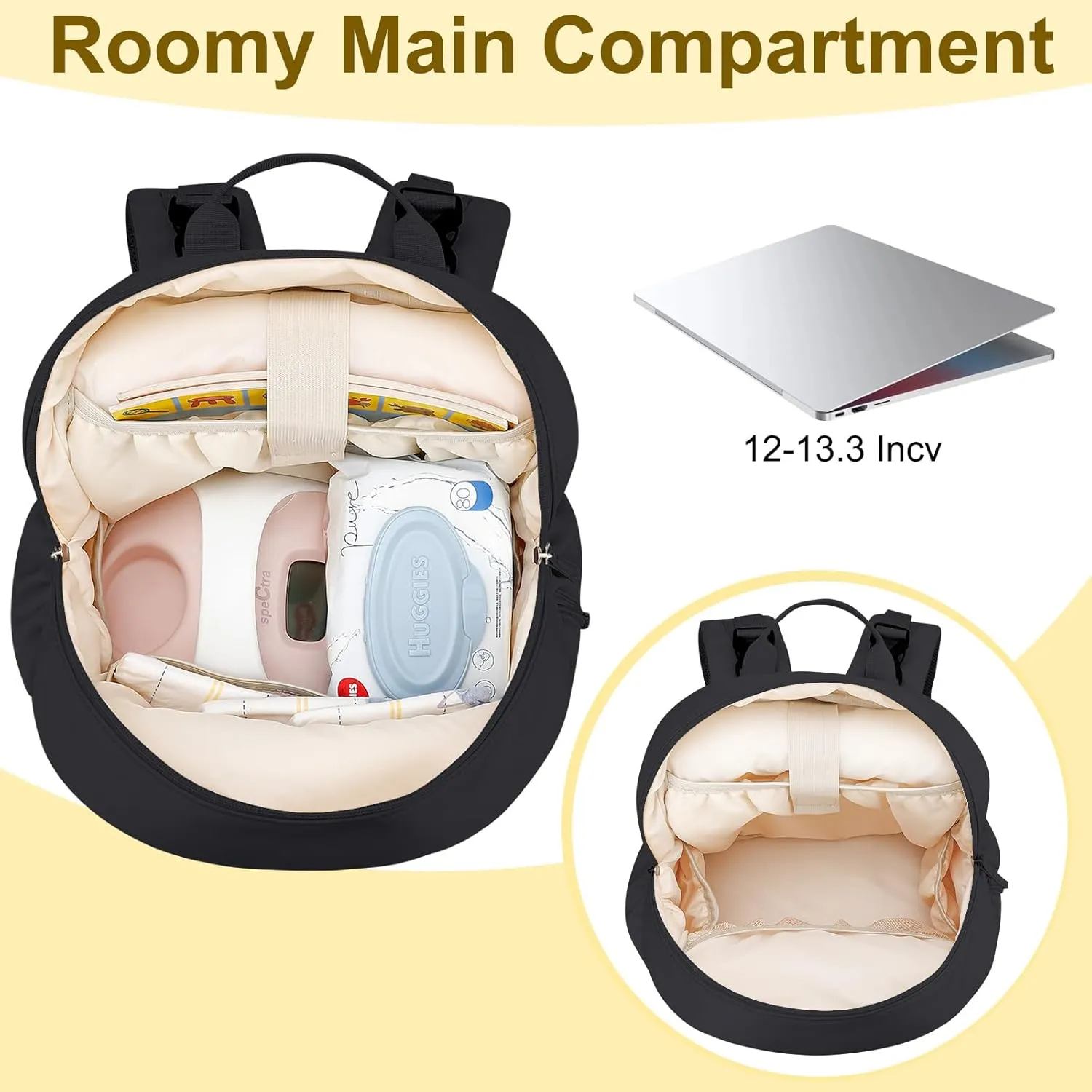 Breast Pump Backpack Fit for Spectra S1/S2 with Removable Cooler Compartment, Breast Pump Bag Fit Pump Accessories for Working & Nursing Moms, Breast Milk Cooler Bag for Travel and Family Use Black