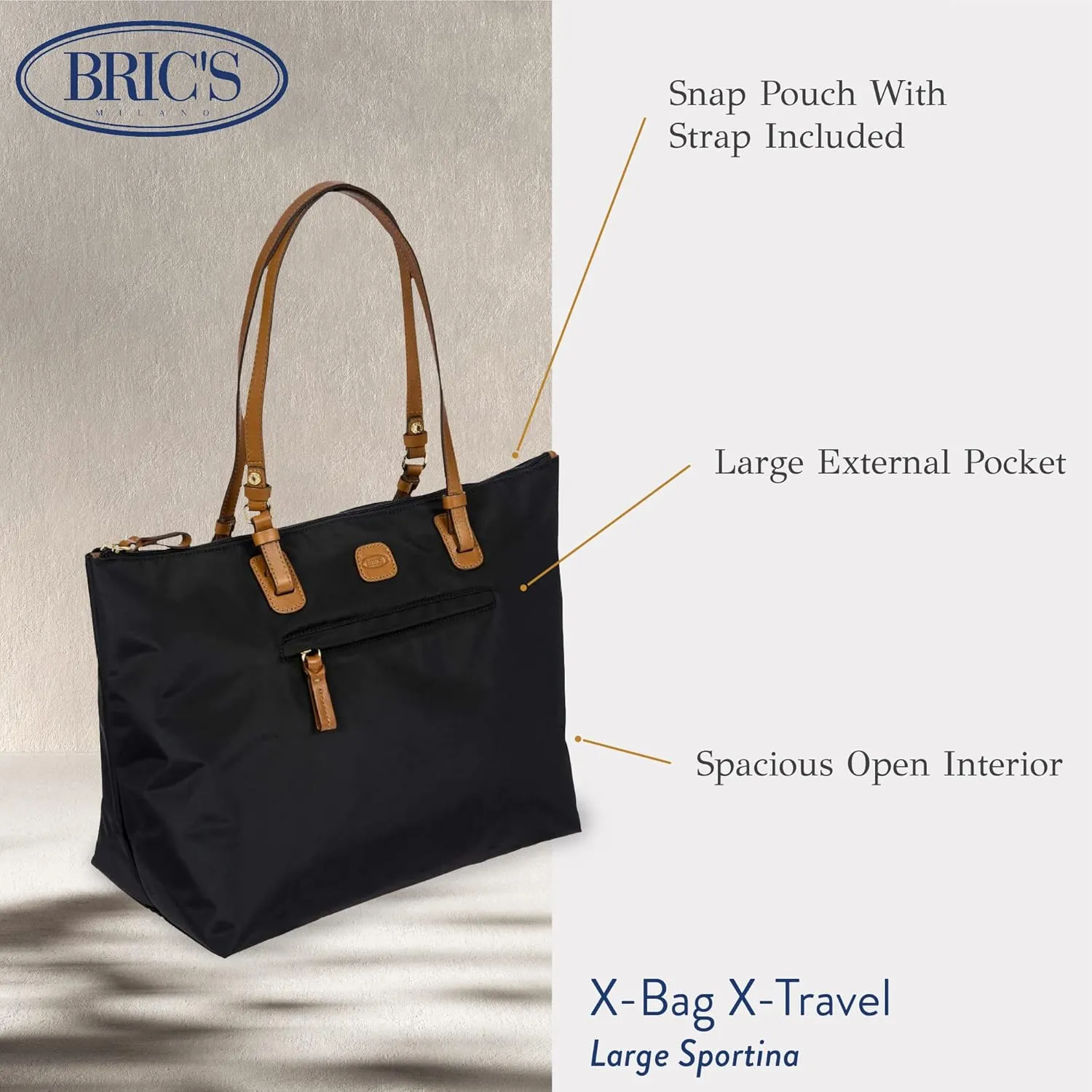 Bric's Sportina X-Bag - Large Tote Bag - 3-Way Shopper Shoulder Bag - X-Collection Designer Handbag for Travel and Work