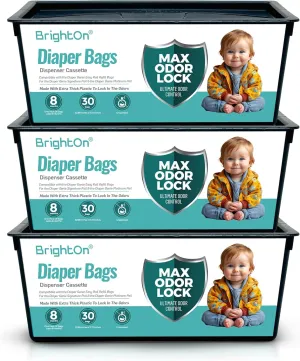 BrightOn Diaper Pail Refills with 90 Bags Compatible with Genie Easy Roll Signature Diaper Pails, 3-Pack (90 Bags) (Unscented)
