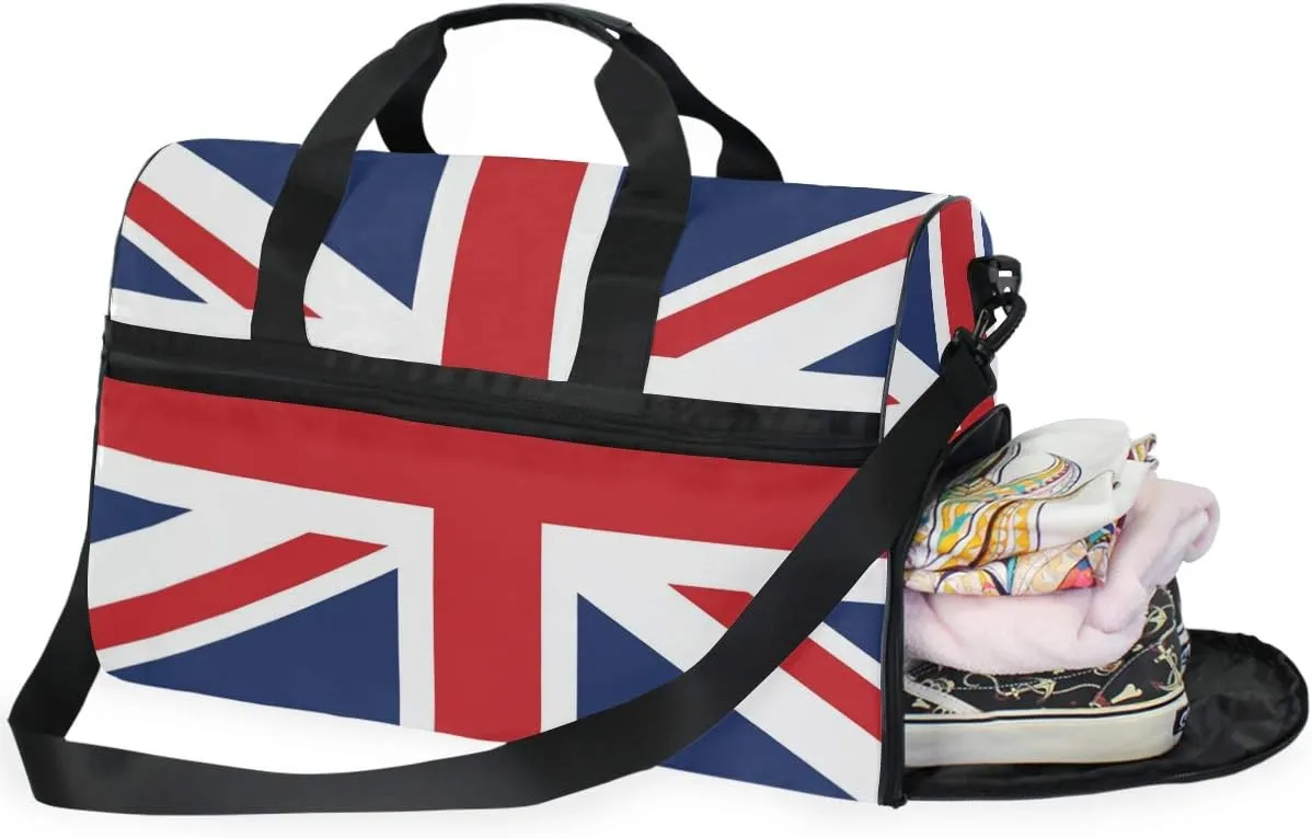British Flag Union Jack Travel Duffel Bag for Women Men Sport Gym Bag with Shoes Compartment Overnight Weekend Bag