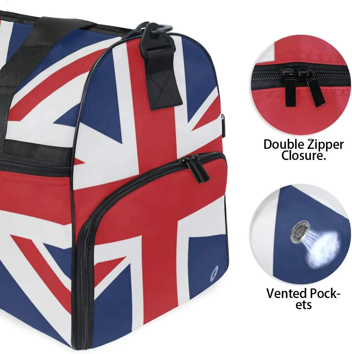 British Flag Union Jack Travel Duffel Bag for Women Men Sport Gym Bag with Shoes Compartment Overnight Weekend Bag
