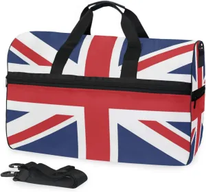 British Flag Union Jack Travel Duffel Bag for Women Men Sport Gym Bag with Shoes Compartment Overnight Weekend Bag