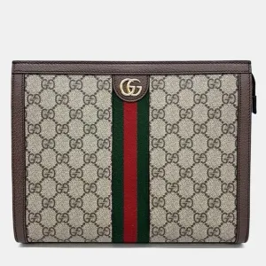 Brown GG Canvas Web Ophidia Clutch
