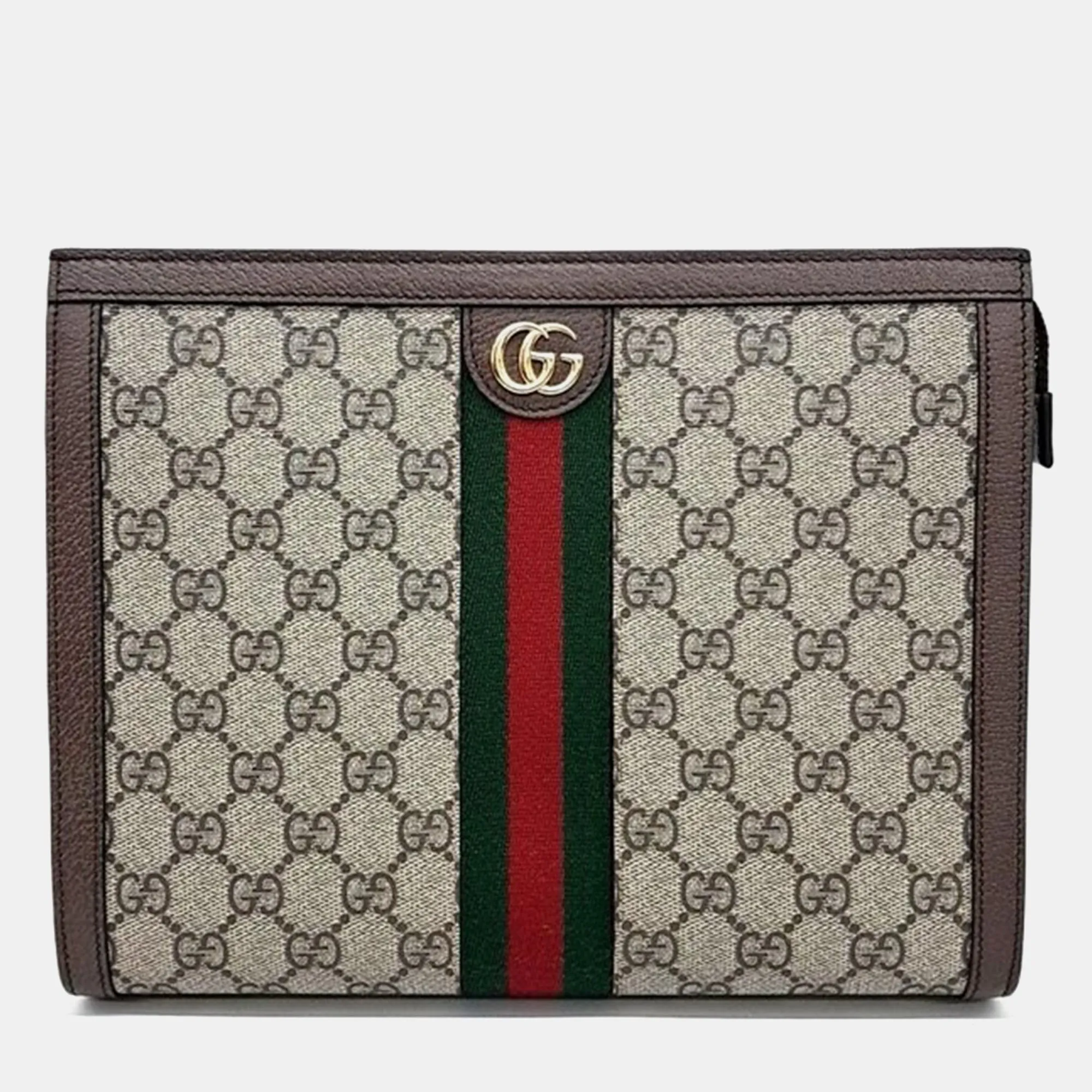 Brown GG Canvas Web Ophidia Clutch
