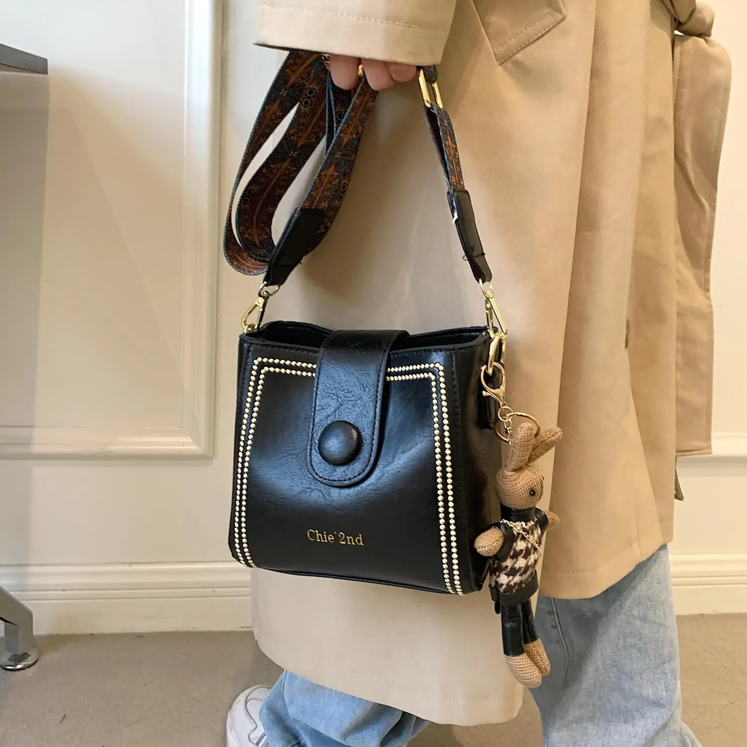 Bucket Bag For Women Vintage Crossbody Bag With Adjustable Wider Strap Small Shoulder Bags Pu Leather Fashion Retro