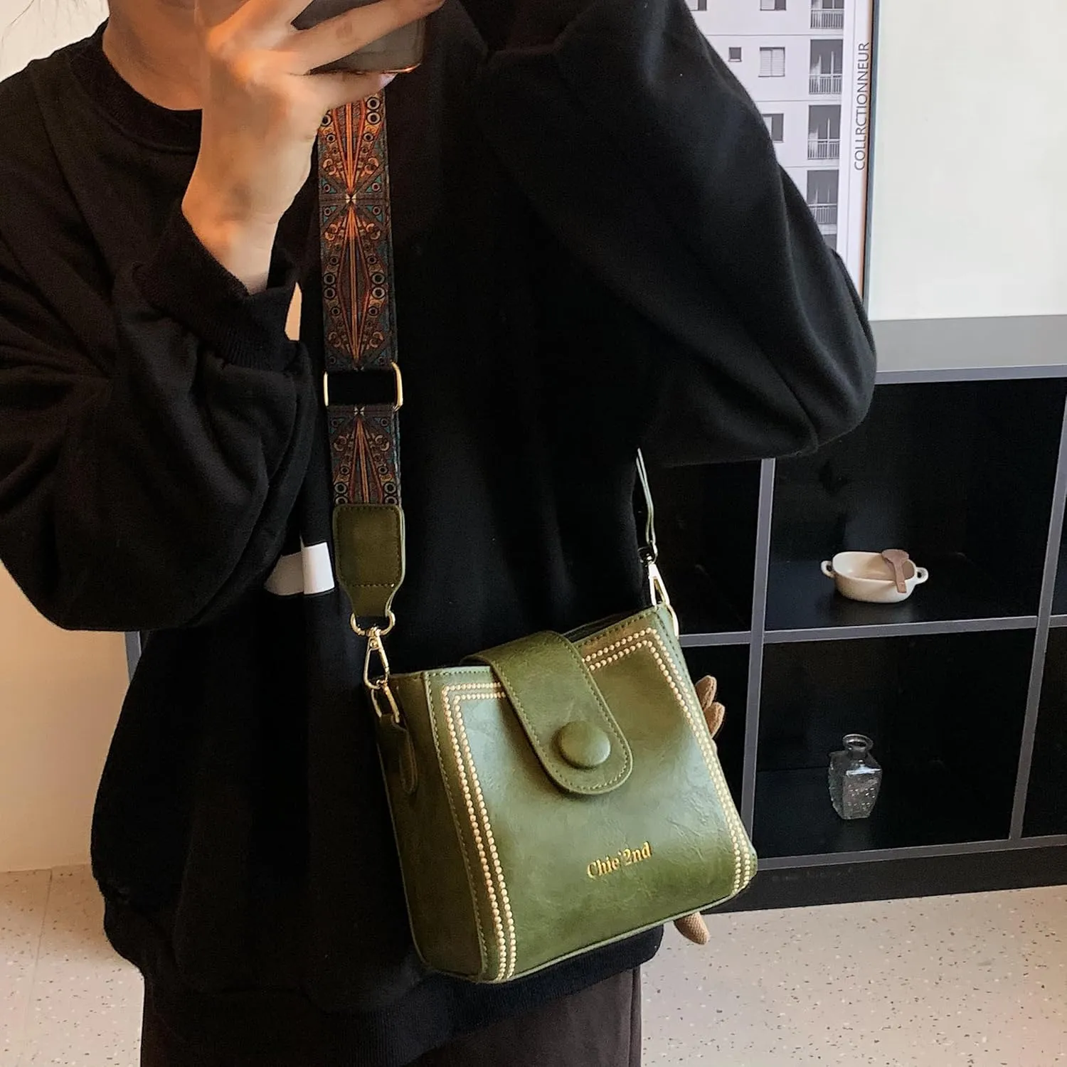 Bucket Bag For Women Vintage Crossbody Bag With Adjustable Wider Strap Small Shoulder Bags Pu Leather Fashion Retro