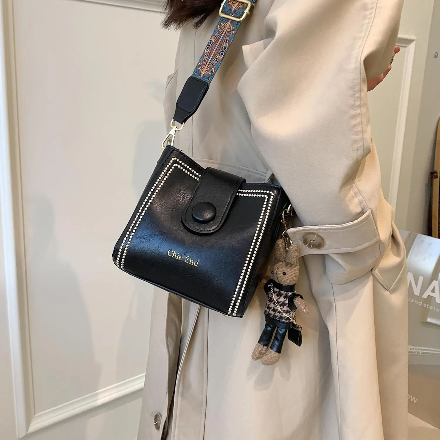 Bucket Bag For Women Vintage Crossbody Bag With Adjustable Wider Strap Small Shoulder Bags Pu Leather Fashion Retro