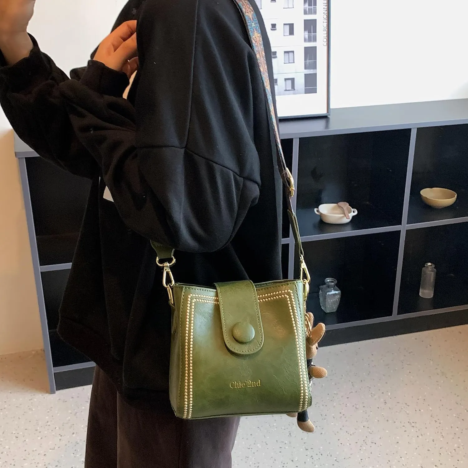 Bucket Bag For Women Vintage Crossbody Bag With Adjustable Wider Strap Small Shoulder Bags Pu Leather Fashion Retro
