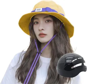 Bucket Hat with Bicycle Helmet Unisex Breathable Wide Brim Visor Sun Hats Head Protection Bike Helmets for Adults