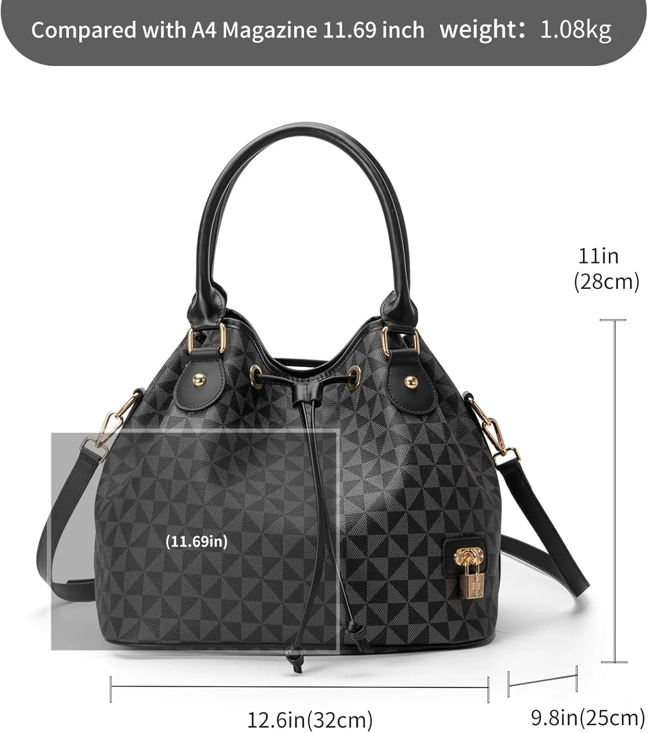 Bucket Purse for Women With Chic West Hobo Style, Drawstring Shoulder Handbag, Tote Featuring Pockets Design