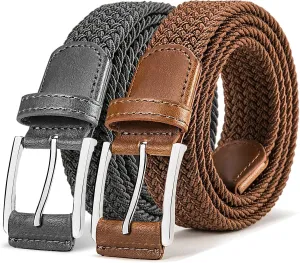 BULLIANT Belt for Men 2Pack,Mens Gift Stretch Braided Web Belt Elastic for Casual Golf Jeans,1 3/8"