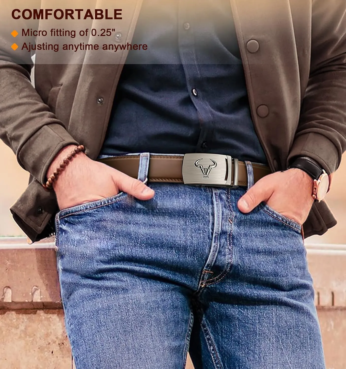BULLIANT Men's Belt,Brand Ratchet Belt Of Genuine Leather For Gift Men Dress,Size Customized