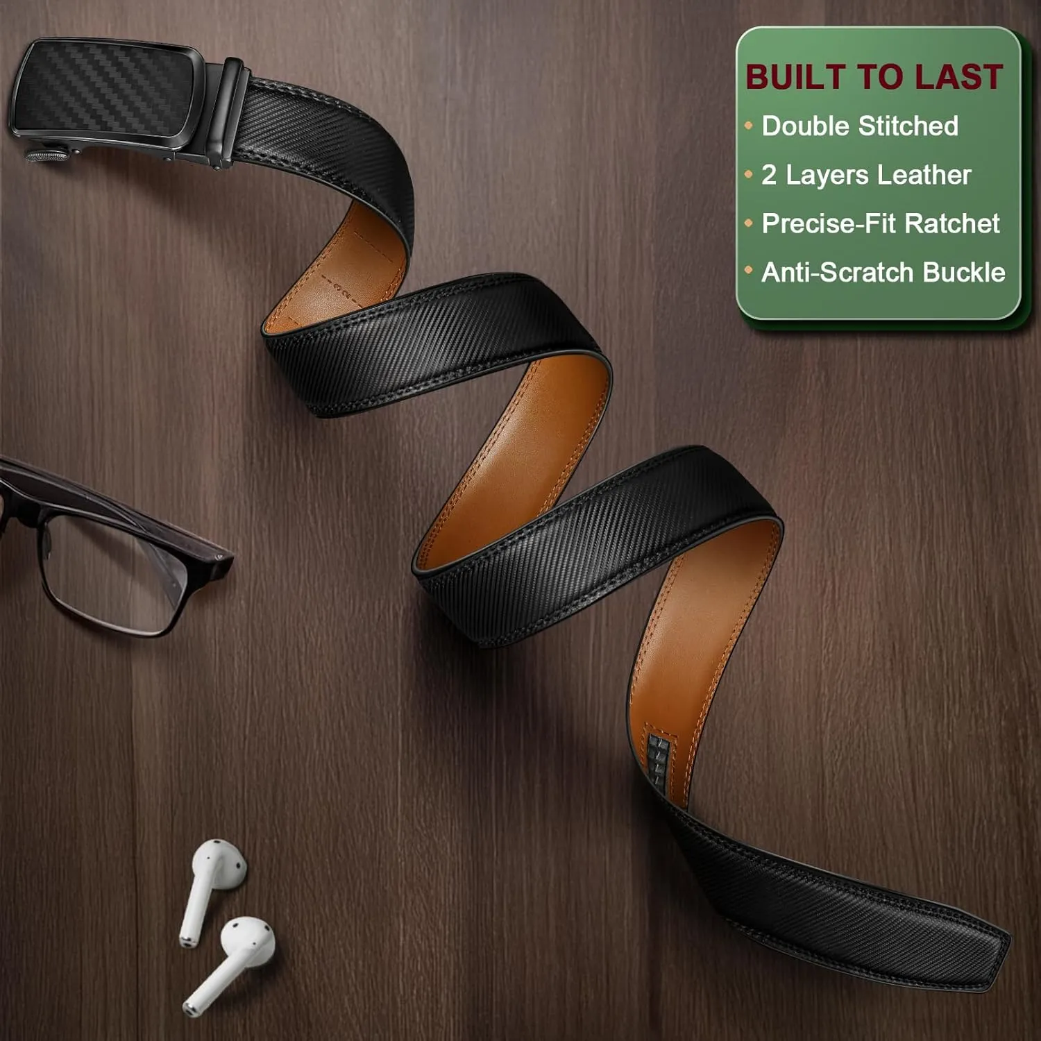 BULLIANT Men's Belt,Brand Ratchet Belt Of Genuine Leather For Gift Men Dress,Size Customized