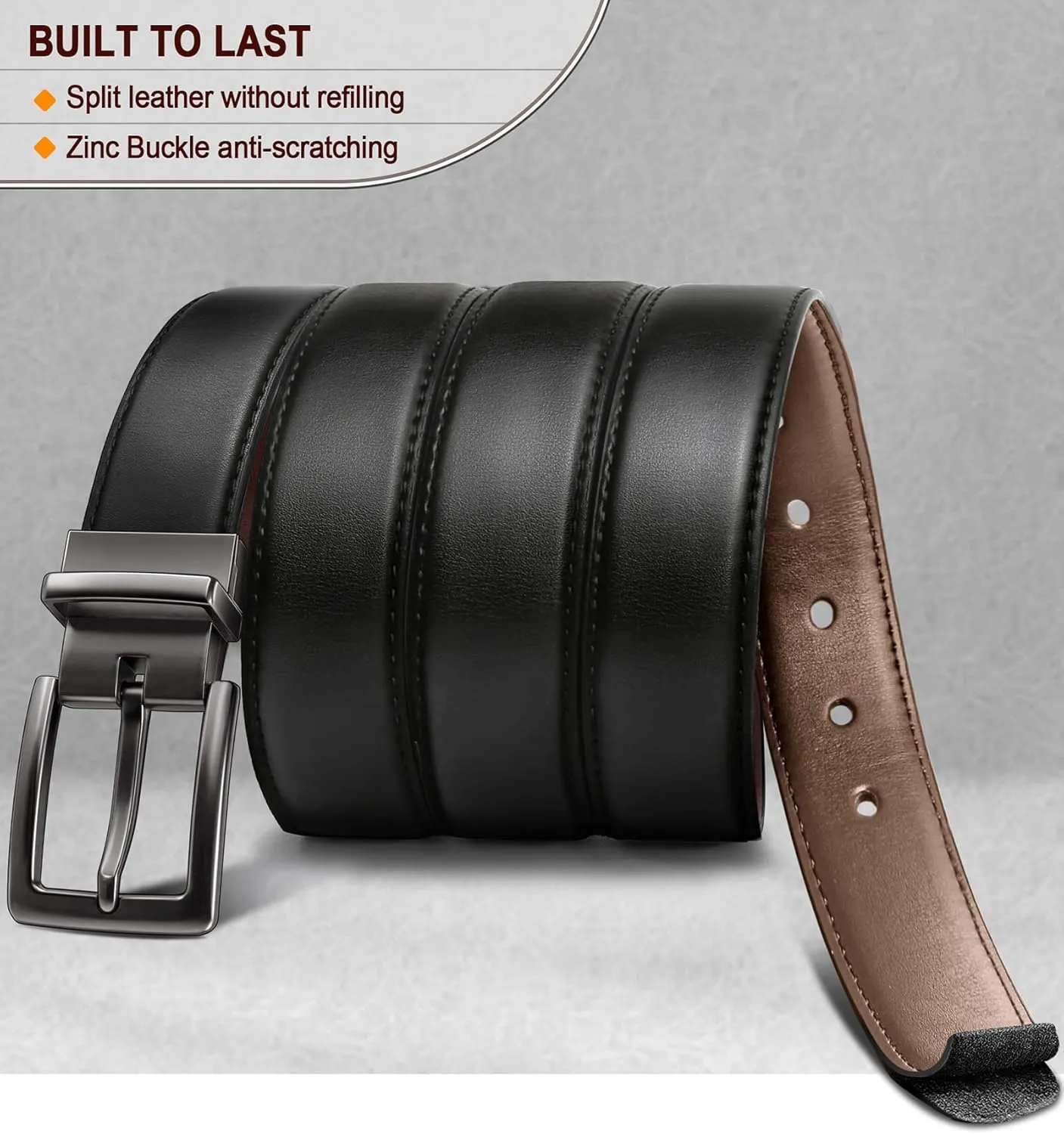 BULLIANT Men's Belt,Reversible Belt Adjustable For Gift Men 1.25”-Cut For Fit-2 Sides in 1 Belt(Not 2)