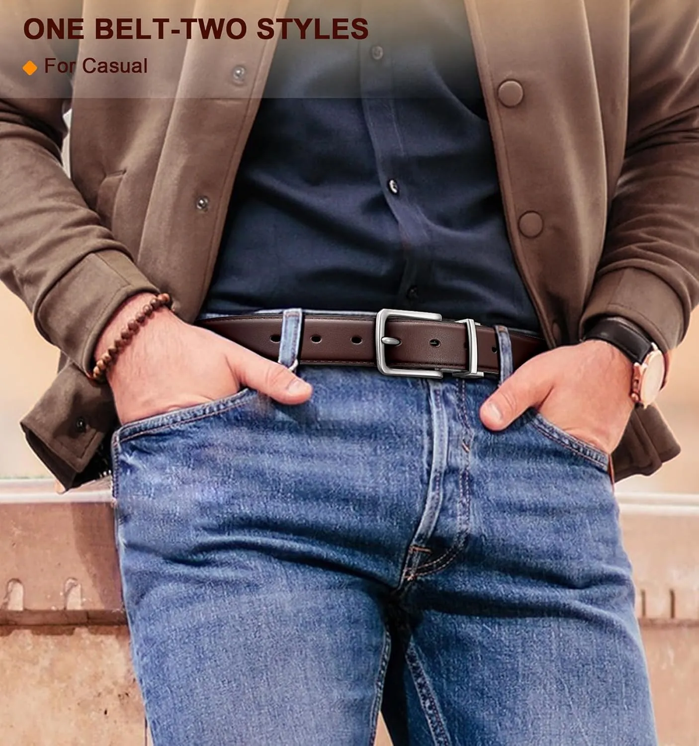 BULLIANT Men's Belt,Reversible Belt Adjustable For Gift Men 1.25”-Cut For Fit-2 Sides in 1 Belt(Not 2)