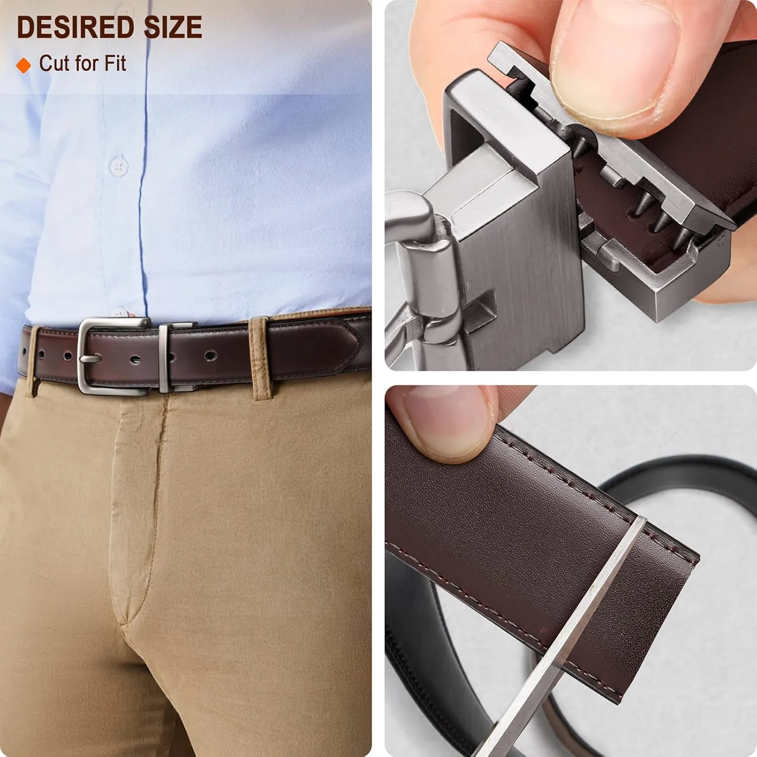 BULLIANT Men's Belt,Reversible Belt Adjustable For Gift Men 1.25”-Cut For Fit-2 Sides in 1 Belt(Not 2)