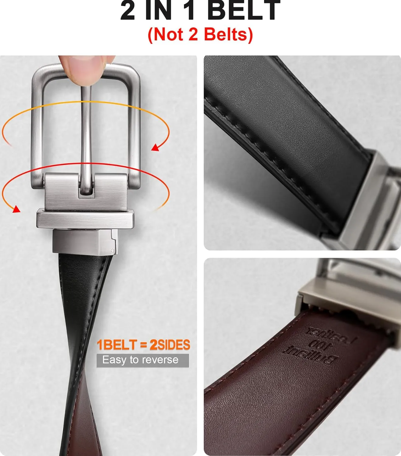BULLIANT Men's Belt,Reversible Belt Adjustable For Gift Men 1.25”-Cut For Fit-2 Sides in 1 Belt(Not 2)