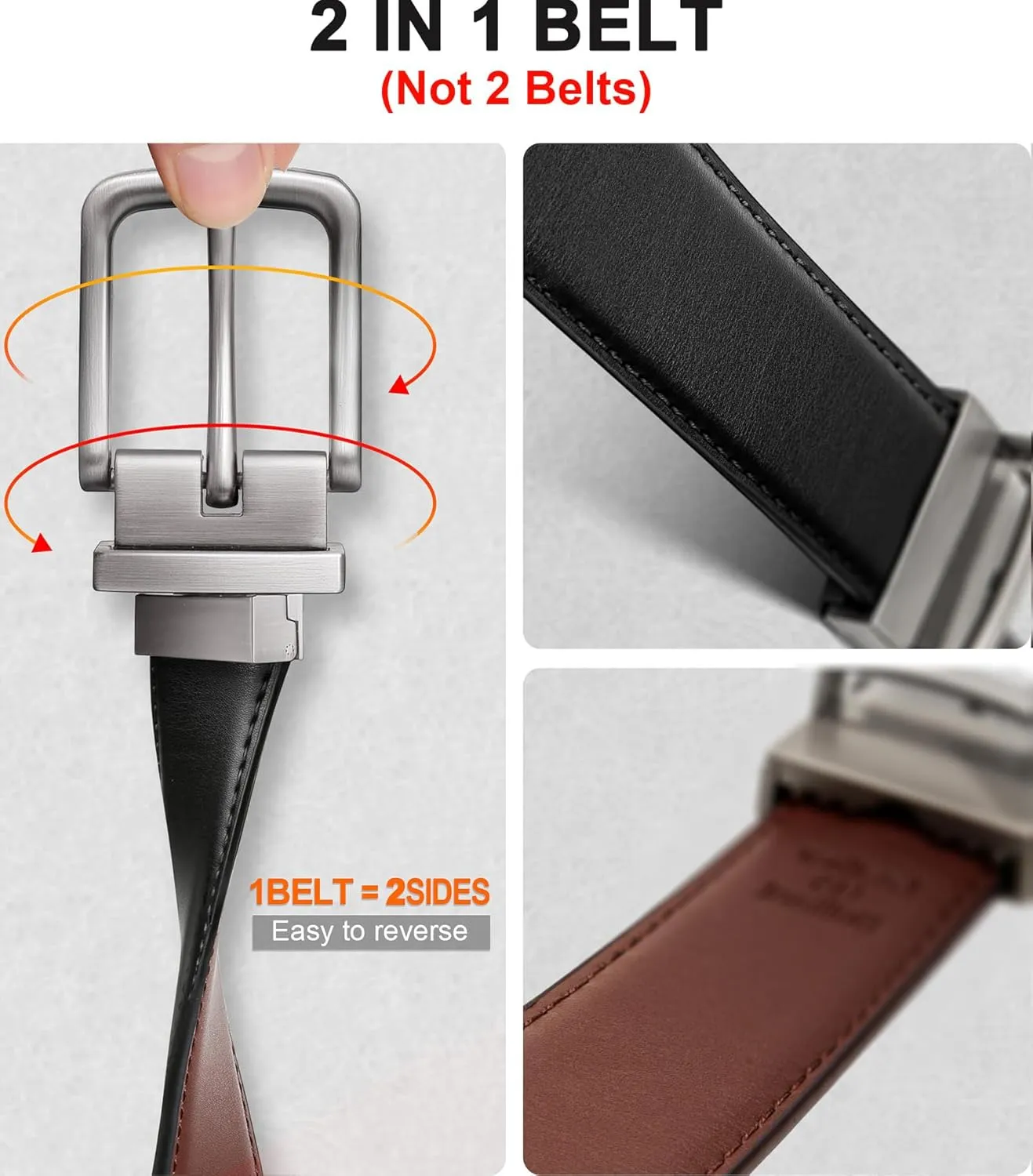 BULLIANT Men's Belt,Reversible Belt Adjustable For Gift Men 1.25”-Cut For Fit-2 Sides in 1 Belt(Not 2)