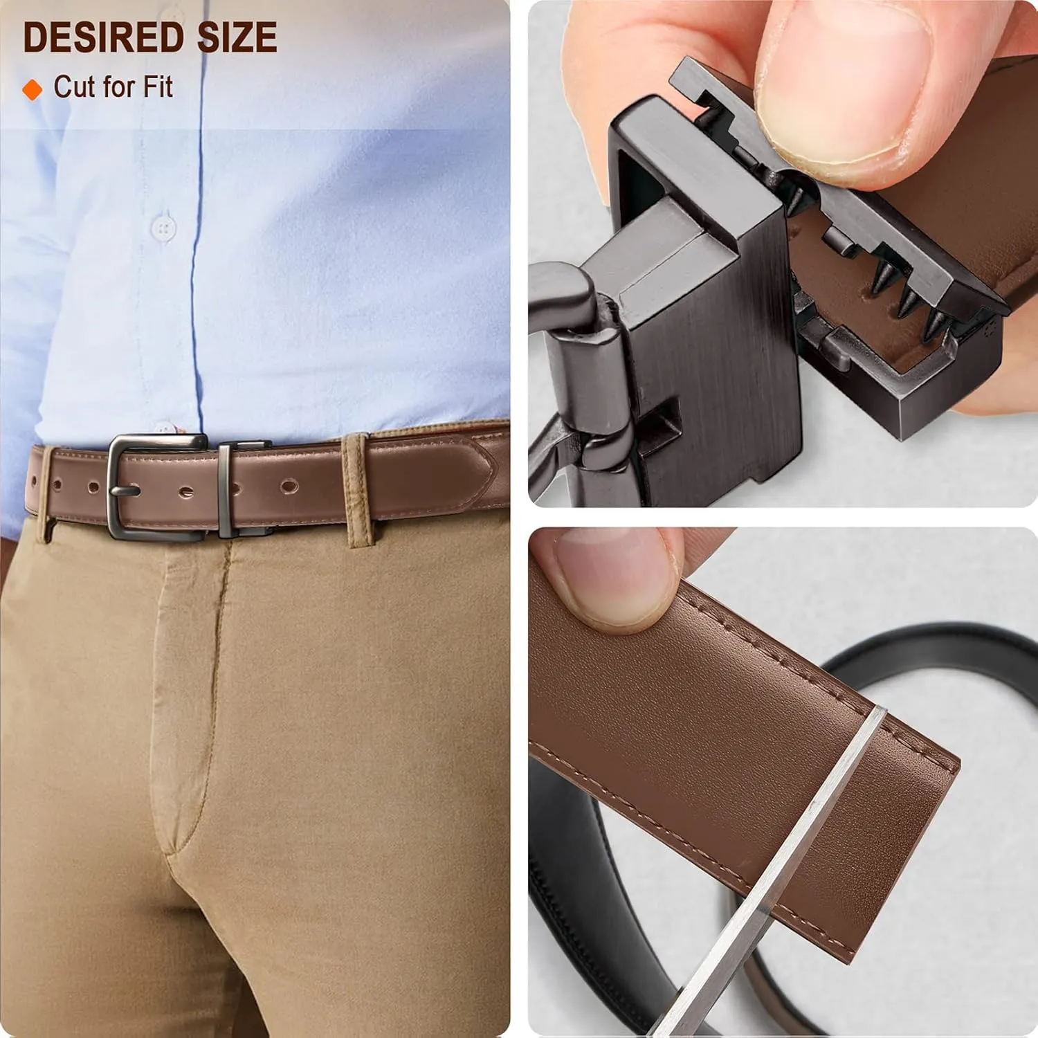 BULLIANT Men's Belt,Reversible Belt Adjustable For Gift Men 1.25”-Cut For Fit-2 Sides in 1 Belt(Not 2)
