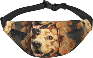 Bumbag Fanny Pack for Women Men Waist Pack Fashion Bum Bag Two Rabbits in Garland Waist Bag for Sport Hiking Travel, Golden Retriever, One Size