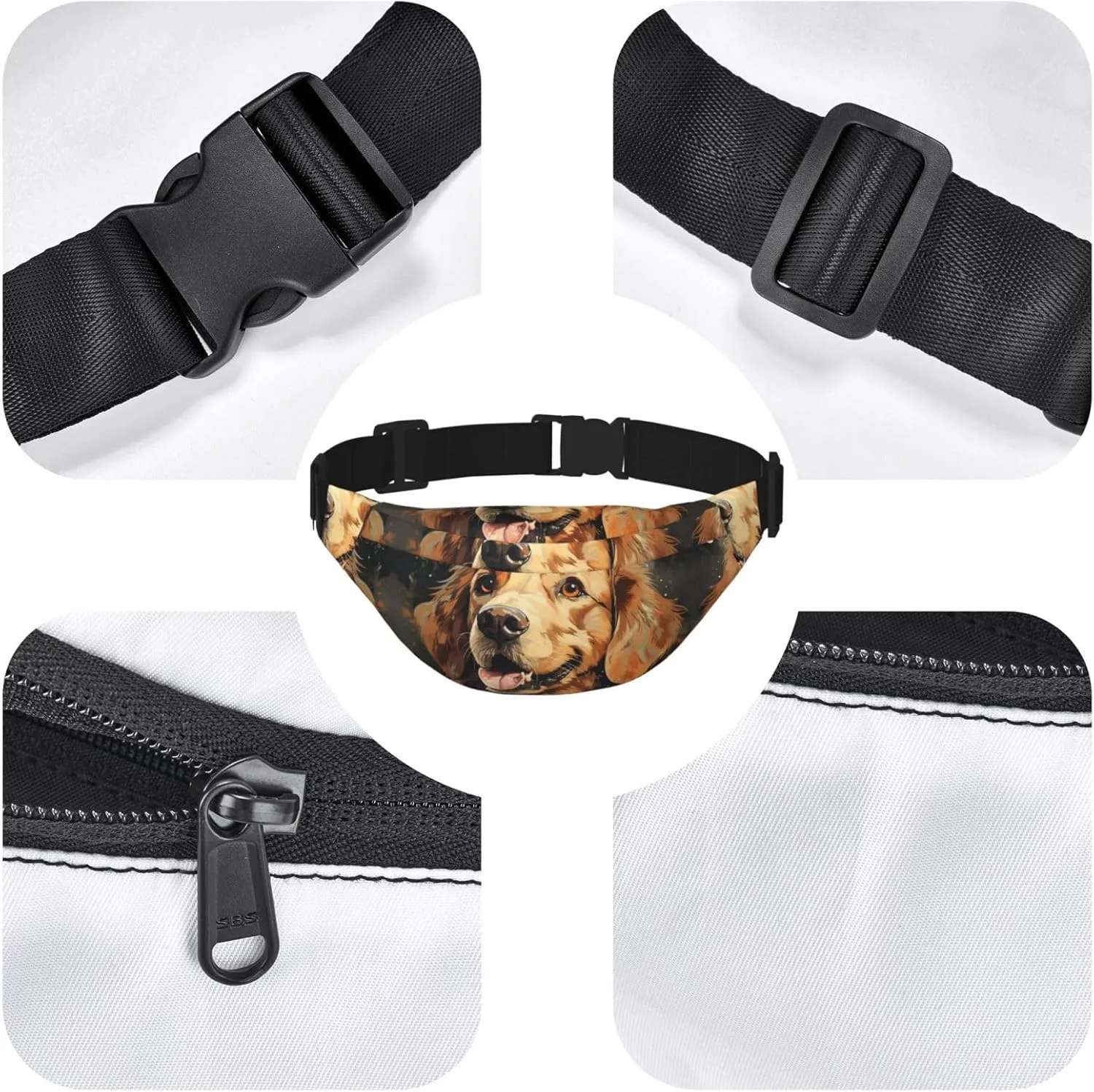 Bumbag Fanny Pack for Women Men Waist Pack Fashion Bum Bag Two Rabbits in Garland Waist Bag for Sport Hiking Travel, Golden Retriever, One Size